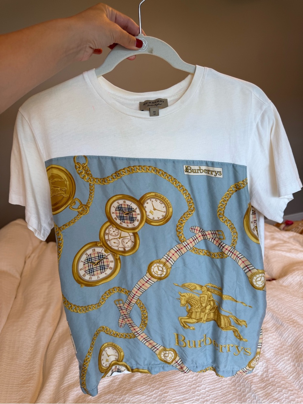 Burberry Light Blue, Cream and Gold Pocket Watch Graphic Tee - Picture 5 of 5
